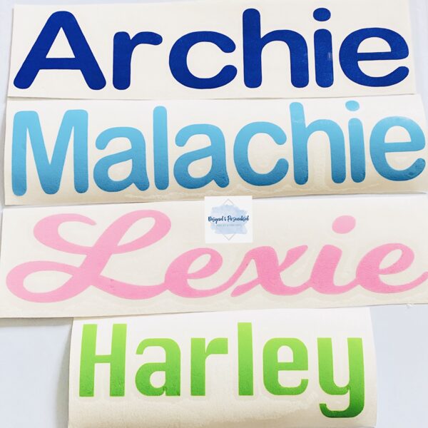 Permanent name decal 